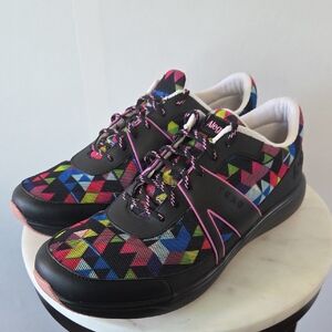 Alegria Women’s Black Sneaker with Multicolor Geometric Print Size 41